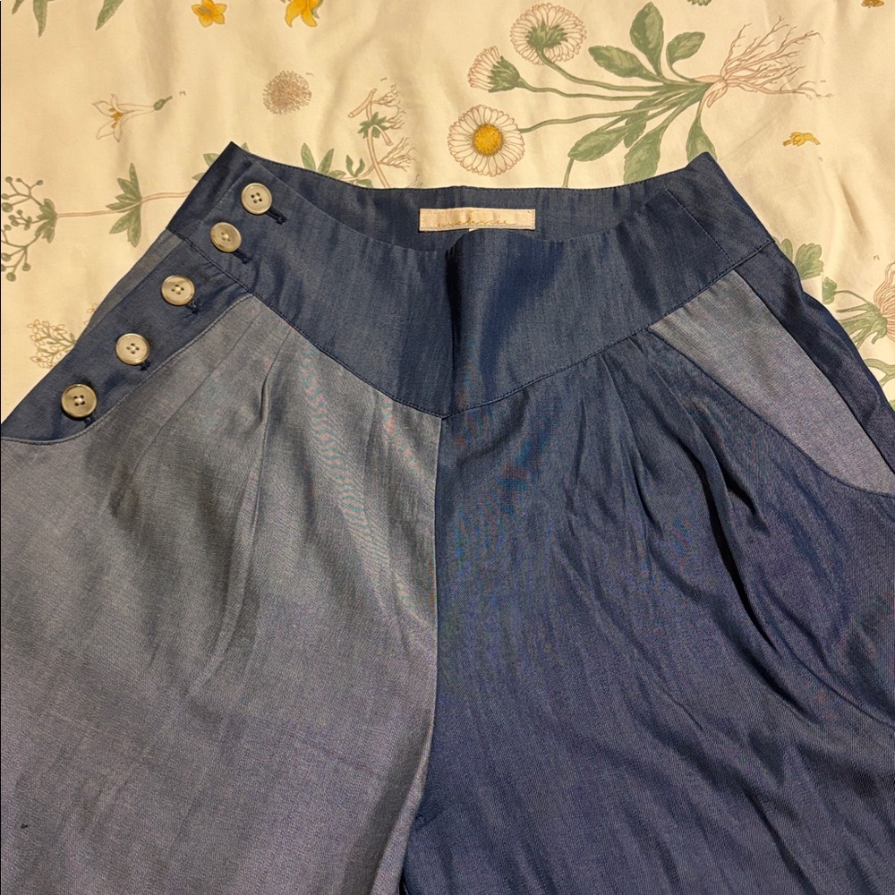 Archerie NYC Designer Two-Toned Blue Wide Leg Culottes Pants Size 2 - Picture 6 of 9